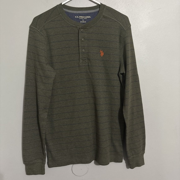 US Polo Assn. Other - US POLO ASSN Shirt Men's S Green Henley Thermal Long Sleeve Blue Stripes